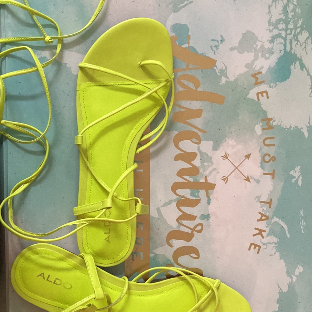 ALDO - highlighter yellow tie up sandals - Picture 2 of 6